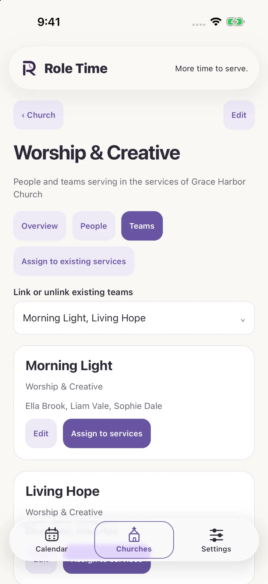 Worship & Creative ministry with Morning Light and Living Hope teams.